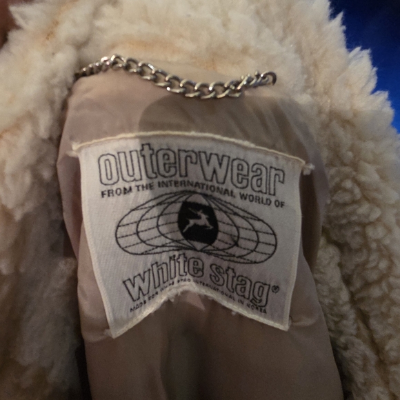 Women's White Stag Taupe Puffer Coat with Cream Faux Shearling Collar - Picture 6 of 7